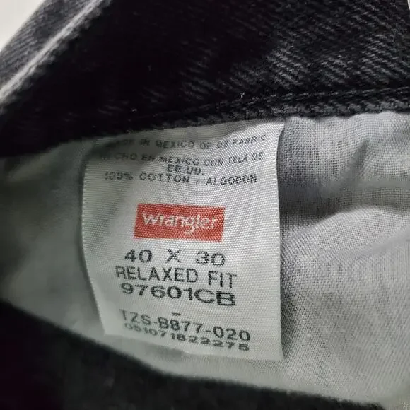 Wrangler relaxed fit mens 40x30 black faded jeans Suspender buttons - Picture 6 of 8